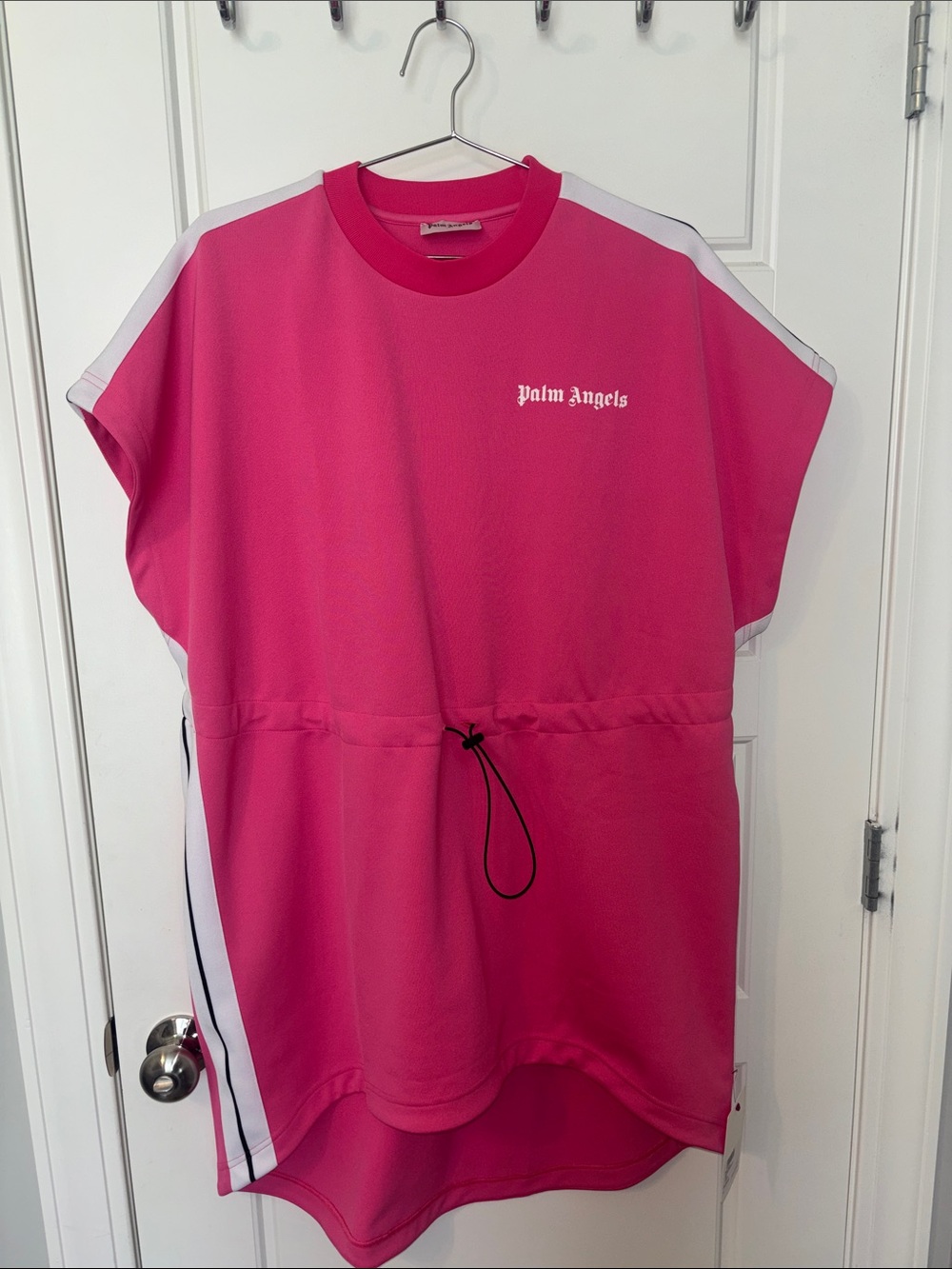 Palm Angels Hot Pink Drawstring Sporty Dress with White Stripes